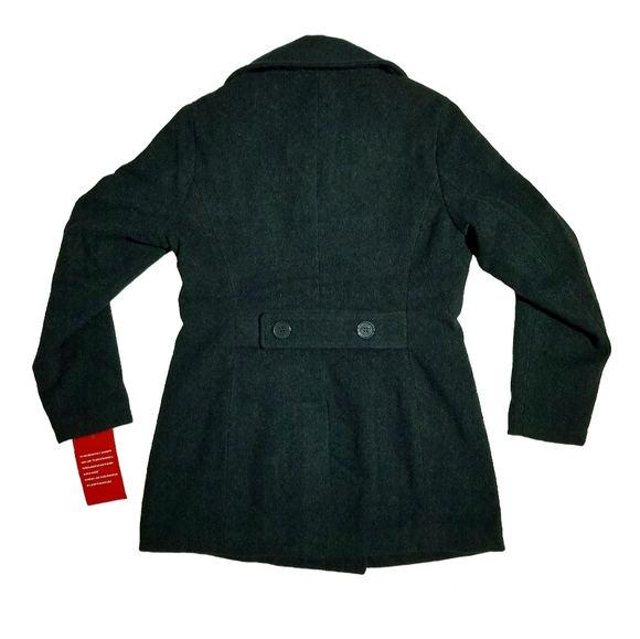 Excelled Womens Double-Breasted Faux-Wool Classic Peacoat Charcoal Sz. Small New - Picture 5 of 9